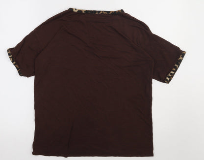 Boohoo Womens Brown Animal Print Viscose Basic T-Shirt Size 10 Crew Neck