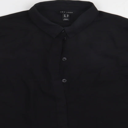 New Look Womens Black  Polyester Basic Button-Up Size 10 Collared