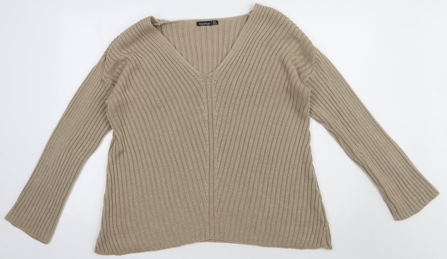Boohoo Womens Beige  Acrylic Pullover Sweatshirt Size 16  Pullover