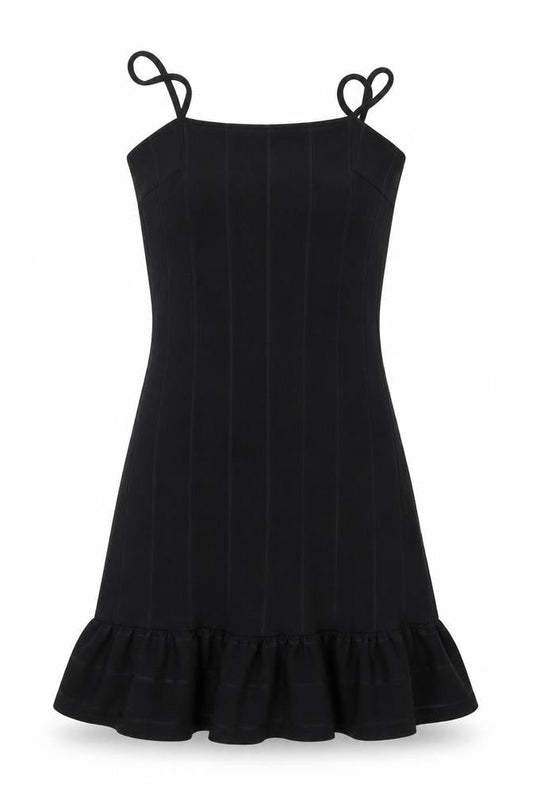 Front view of In the Style women’s black polyester mini, size UK 8, off the shoulder