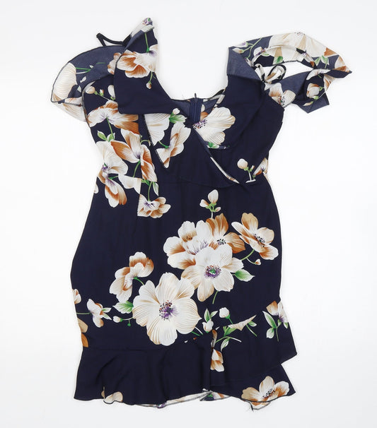 Shein  Womens Blue Floral Polyester Basic Blouse Size M V-Neck