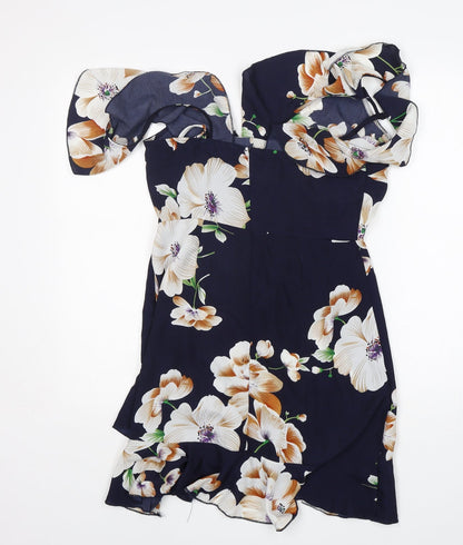 Shein  Womens Blue Floral Polyester Basic Blouse Size M V-Neck