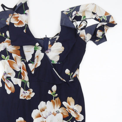 Shein  Womens Blue Floral Polyester Basic Blouse Size M V-Neck