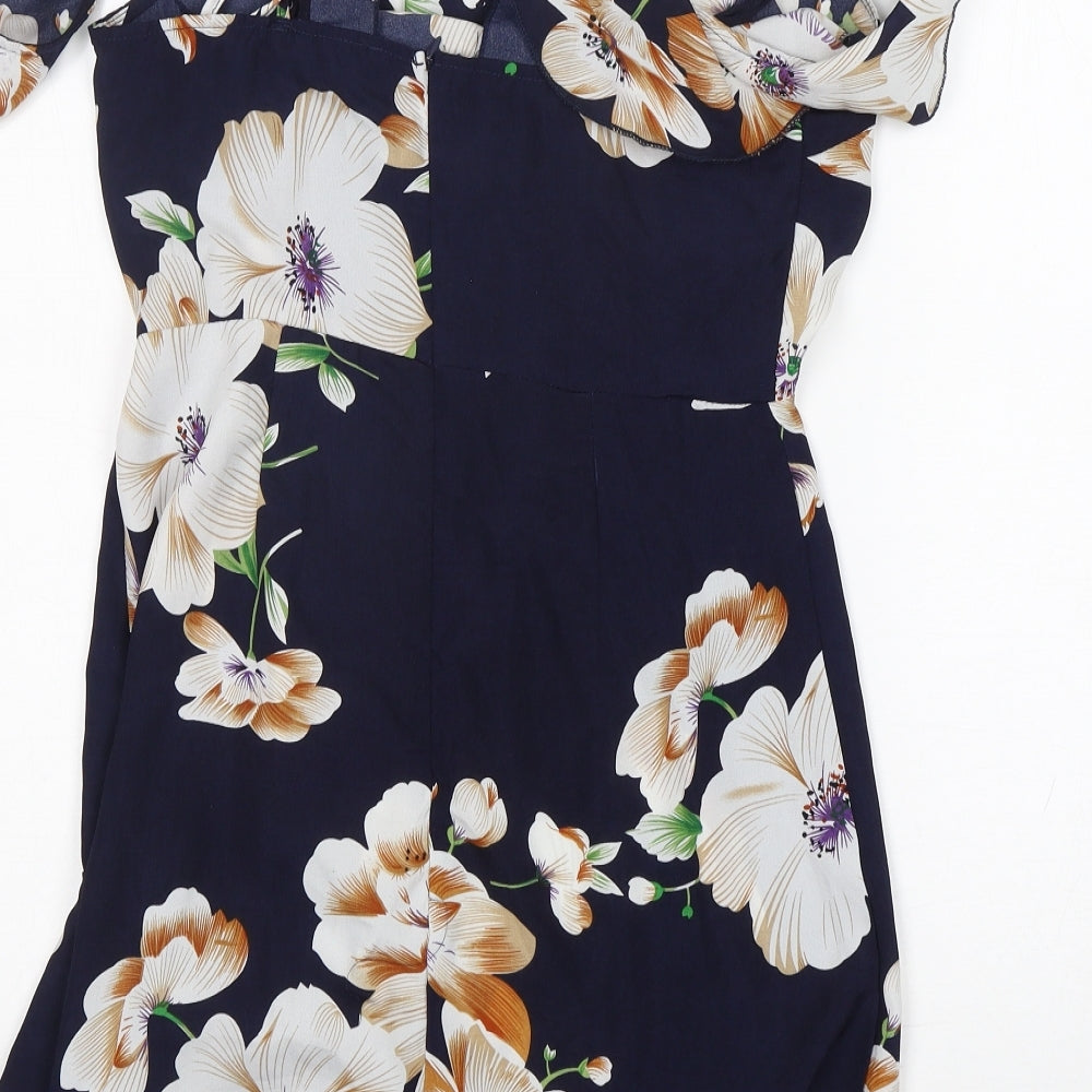 Shein  Womens Blue Floral Polyester Basic Blouse Size M V-Neck