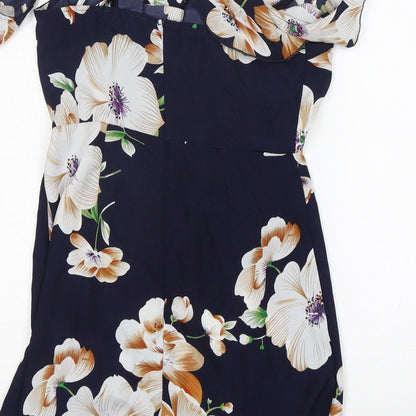 Shein  Womens Blue Floral Polyester Basic Blouse Size M V-Neck