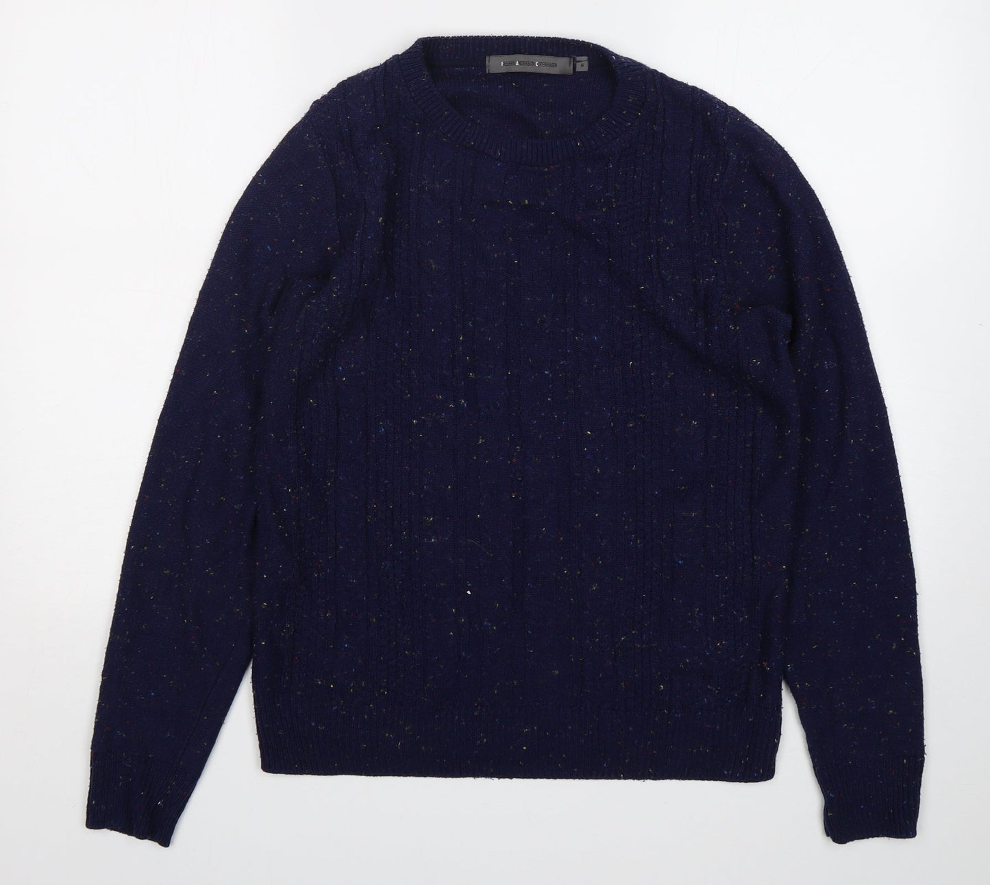 Paul Fredrick Mens Blue Round Neck  Acrylic Pullover Jumper Size M