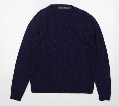 Paul Fredrick Mens Blue Round Neck  Acrylic Pullover Jumper Size M