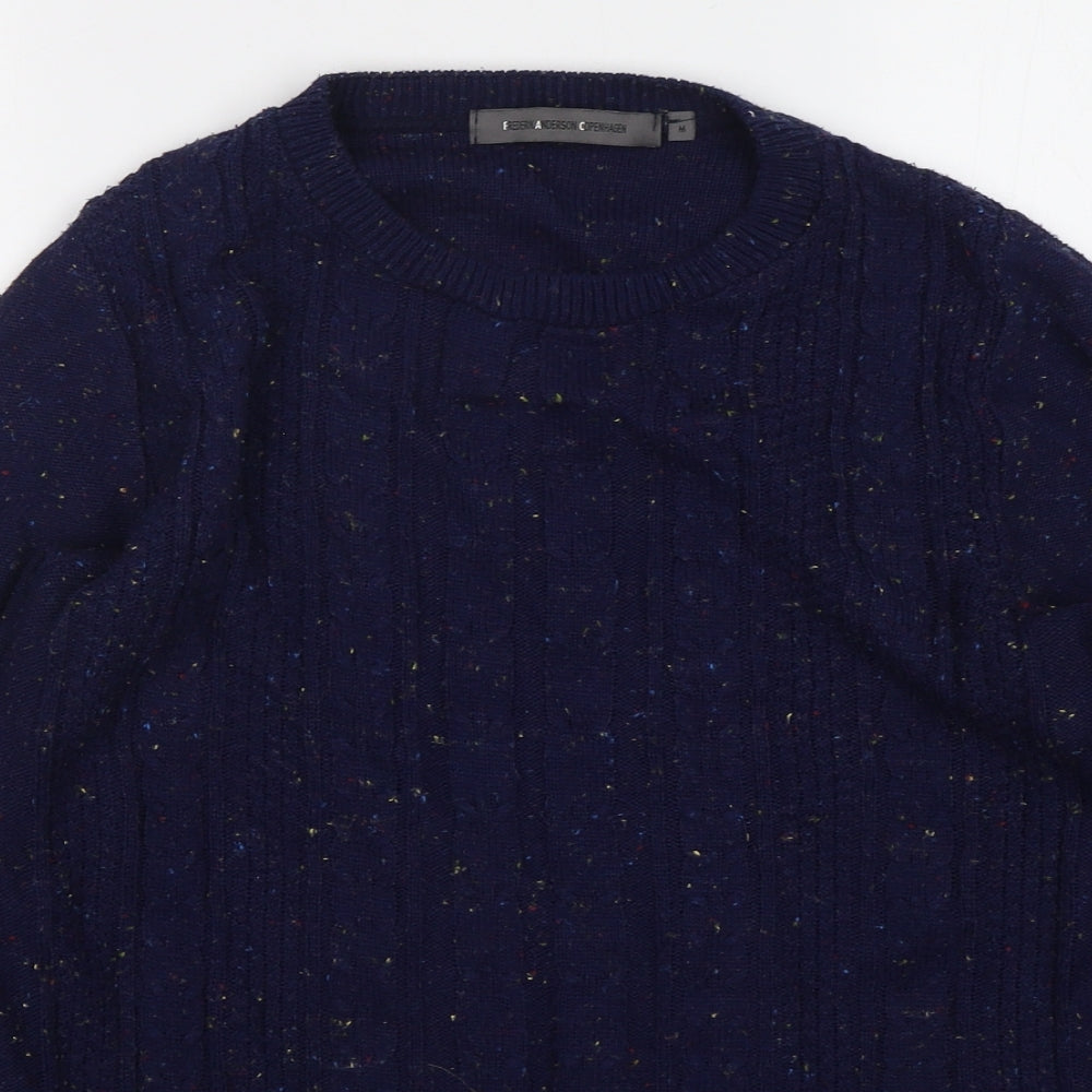 Paul Fredrick Mens Blue Round Neck  Acrylic Pullover Jumper Size M
