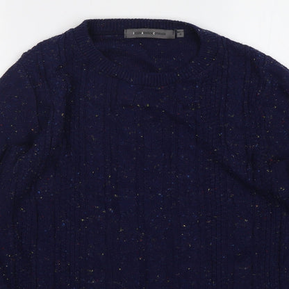 Paul Fredrick Mens Blue Round Neck  Acrylic Pullover Jumper Size M