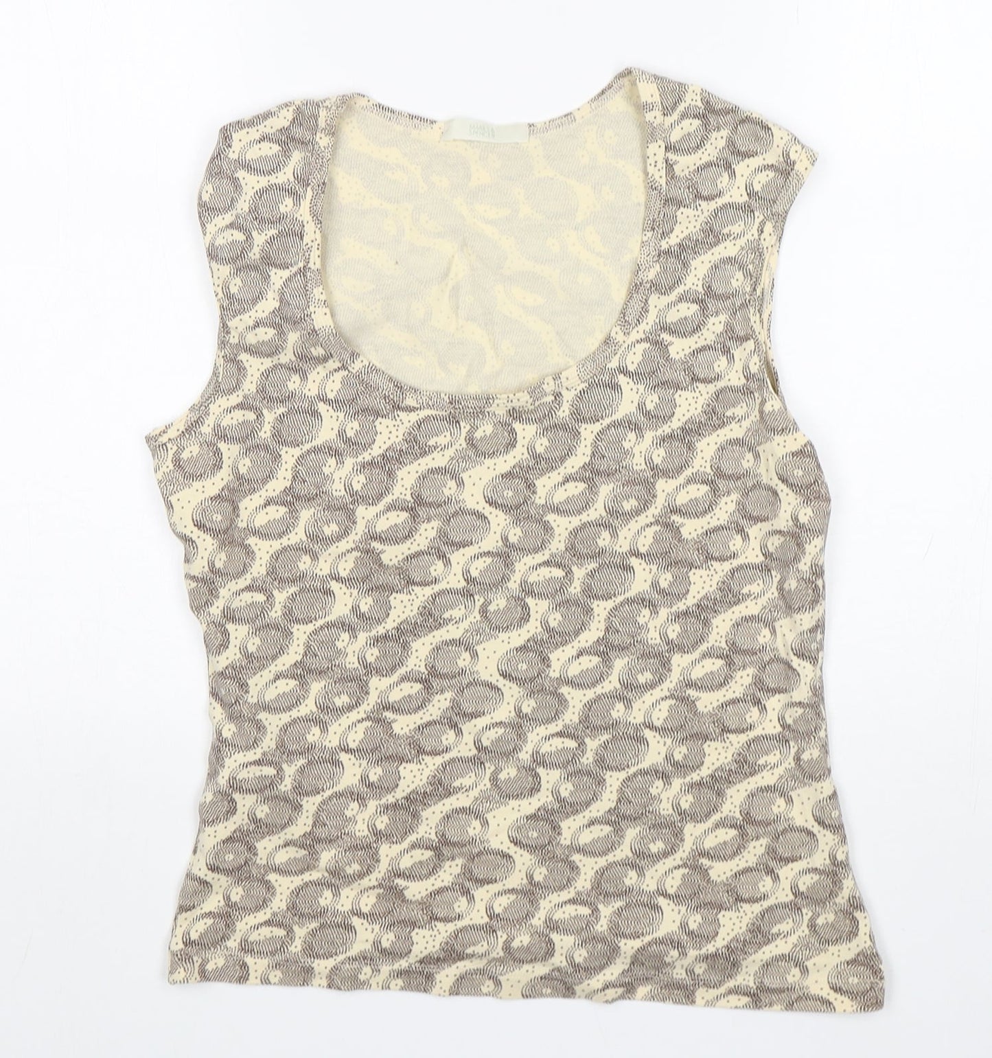 M&S Womens Beige Geometric Cotton Basic Tank Size 12 Round Neck