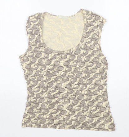 M&S Womens Beige Geometric Cotton Basic Tank Size 12 Round Neck