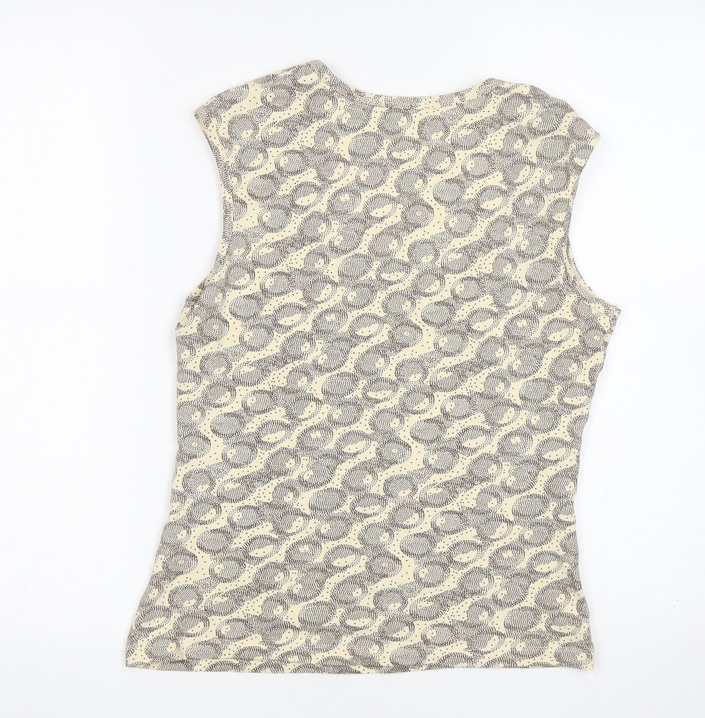 M&S Womens Beige Geometric Cotton Basic Tank Size 12 Round Neck