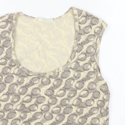 M&S Womens Beige Geometric Cotton Basic Tank Size 12 Round Neck