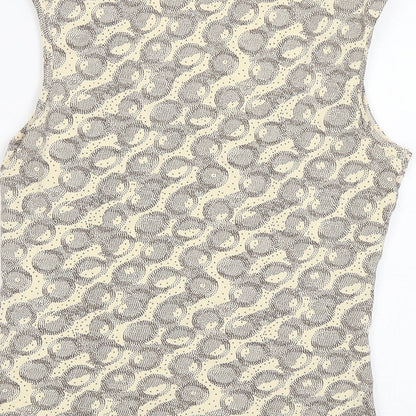M&S Womens Beige Geometric Cotton Basic Tank Size 12 Round Neck
