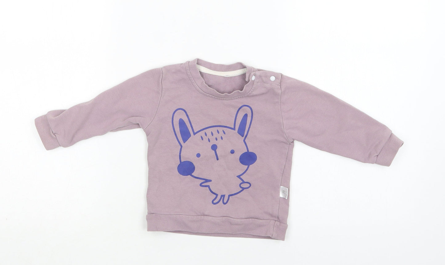 Preworn Baby Purple  Cotton Pullover Jumper Size 6-9 Months  Snap - Bunny