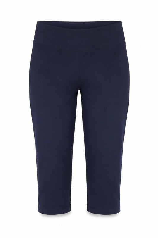 Front view of Marks & Spencer women’s blue viscose chino leggings, size UK 10, 21-inch leg
