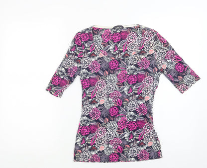 M&S Womens Purple Floral Cotton Basic Blouse Size 8 Scoop Neck