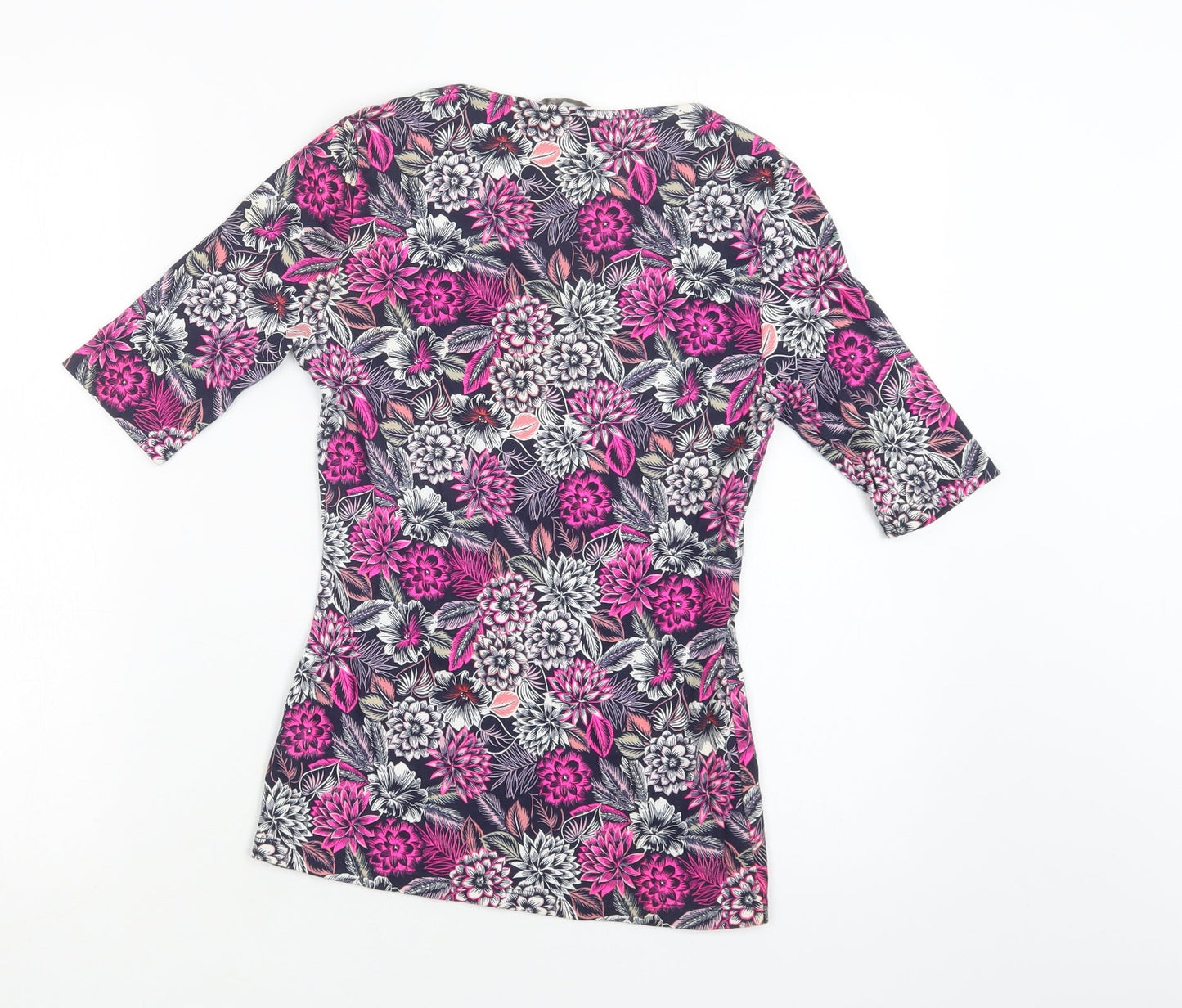 M&S Womens Purple Floral Cotton Basic Blouse Size 8 Scoop Neck