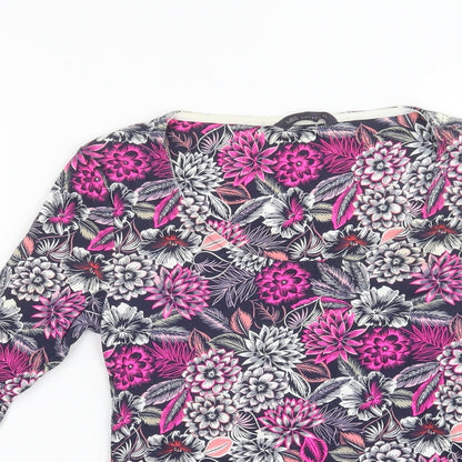 M&S Womens Purple Floral Cotton Basic Blouse Size 8 Scoop Neck