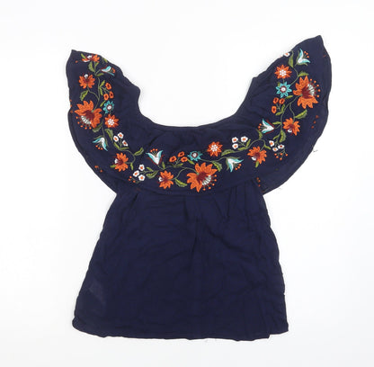 Womens UK Size 10 Apricot Blue Basic Blouse