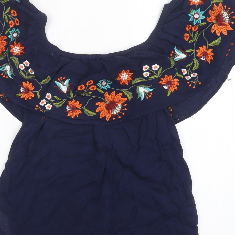 Womens UK Size 10 Apricot Blue Basic Blouse