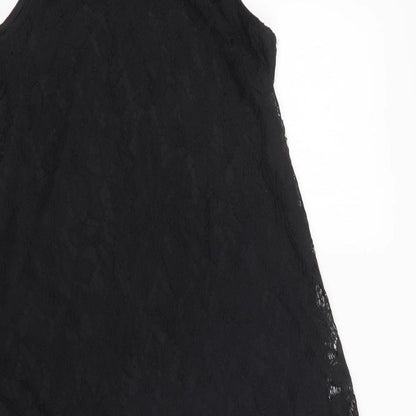 Love Fire Womens Black  Nylon Shift  Size XS  Mock Neck Button - Lace Overlay