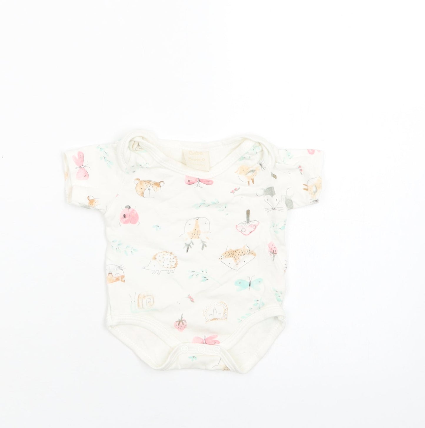 Bebe Bonito Baby White Geometric Cotton Romper One-Piece Size 0-3 Months  Snap - Woodland Animals Print