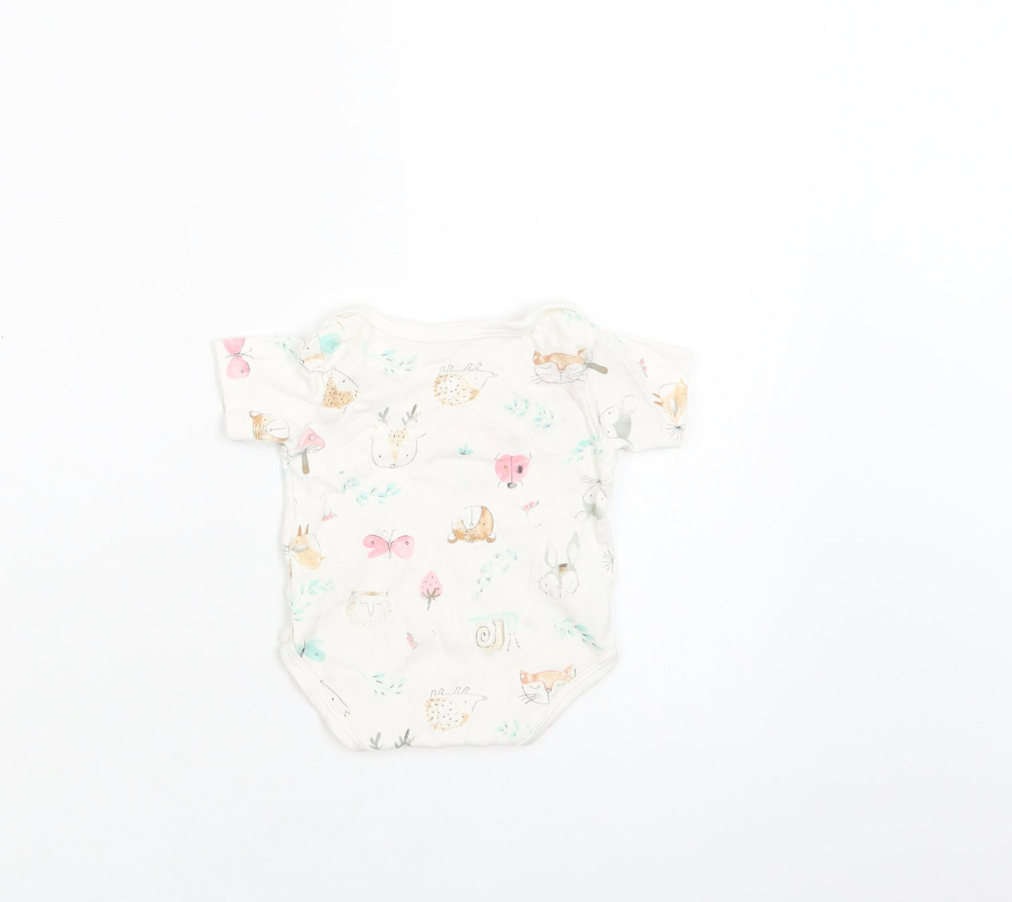 Bebe Bonito Baby White Geometric Cotton Romper One-Piece Size 0-3 Months  Snap - Woodland Animals Print