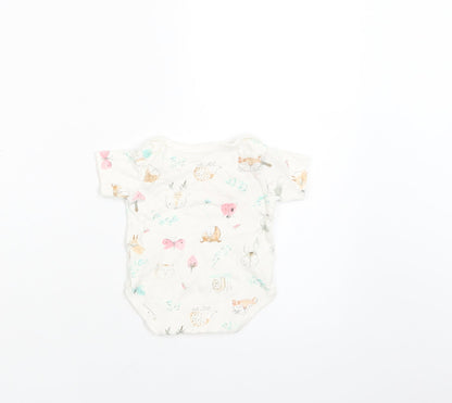 Bebe Bonito Baby White Geometric Cotton Romper One-Piece Size 0-3 Months  Snap - Woodland Animals Print