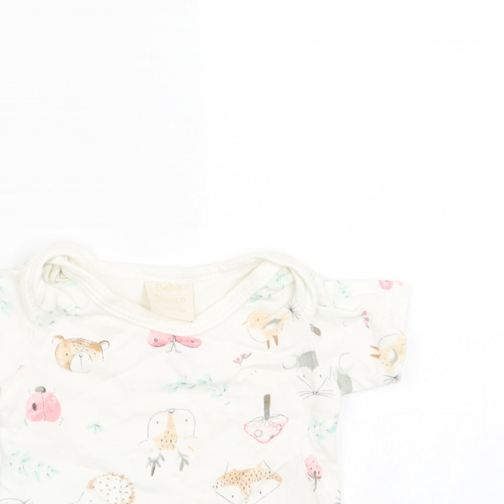 Bebe Bonito Baby White Geometric Cotton Romper One-Piece Size 0-3 Months  Snap - Woodland Animals Print