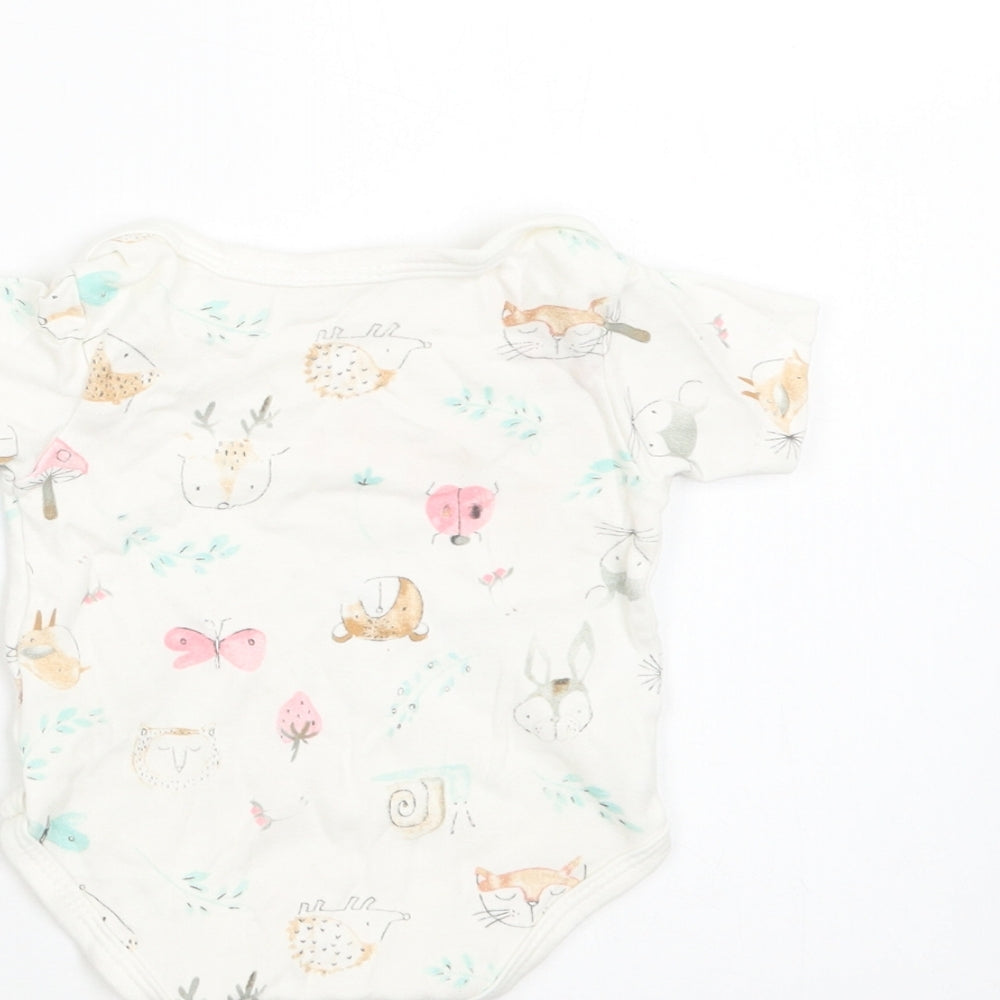 Bebe Bonito Baby White Geometric Cotton Romper One-Piece Size 0-3 Months  Snap - Woodland Animals Print