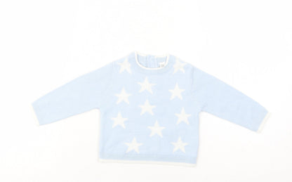 Bonjour Bebe Baby Blue  Acrylic Pullover Jumper Size 0-3 Months  Button - Star Print