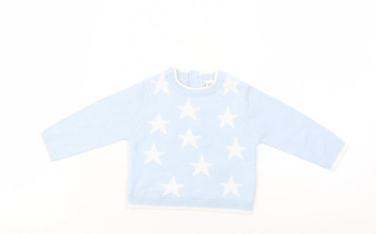 Bonjour Bebe Baby Blue  Acrylic Pullover Jumper Size 0-3 Months  Button - Star Print