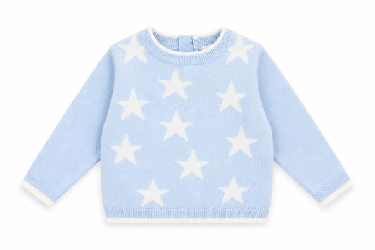 Bonjour Bebe Baby Blue  Acrylic Pullover Jumper Size 0-3 Months  Button - Star Print