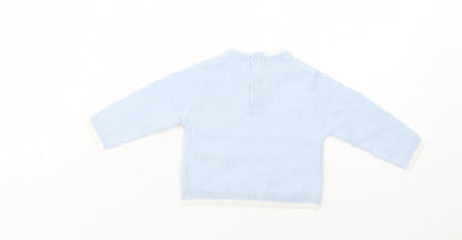 Bonjour Bebe Baby Blue  Acrylic Pullover Jumper Size 0-3 Months  Button - Star Print