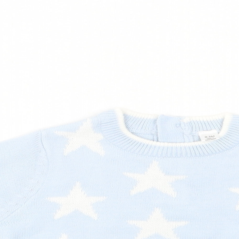 Bonjour Bebe Baby Blue  Acrylic Pullover Jumper Size 0-3 Months  Button - Star Print