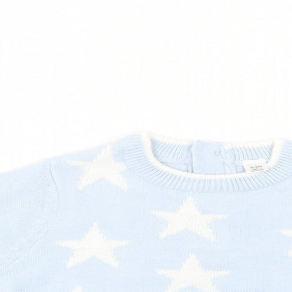 Bonjour Bebe Baby Blue  Acrylic Pullover Jumper Size 0-3 Months  Button - Star Print