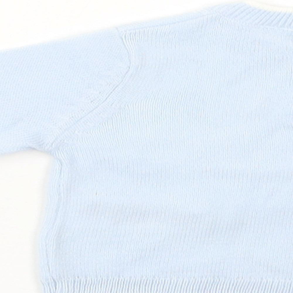 Bonjour Bebe Baby Blue  Acrylic Pullover Jumper Size 0-3 Months  Button - Star Print