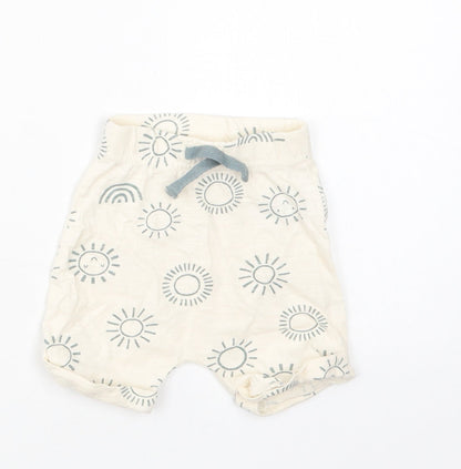 Nutmeg Baby Ivory Geometric Cotton Jogger Trousers Size 0-3 Months  Drawstring
