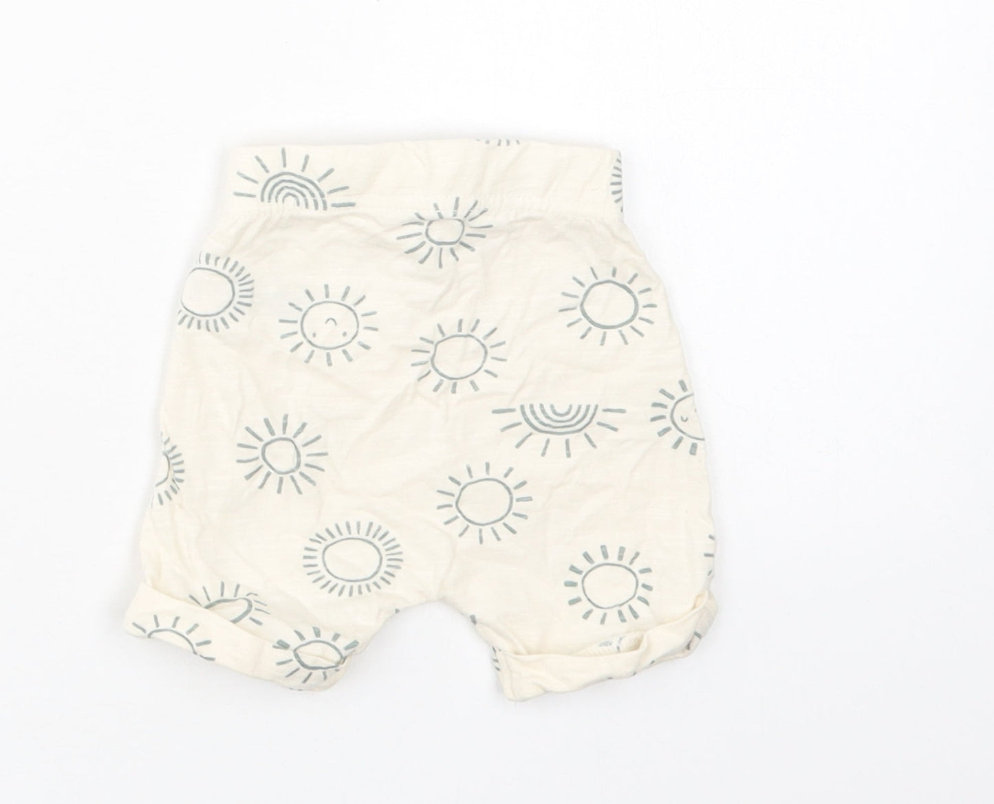Nutmeg Baby Ivory Geometric Cotton Jogger Trousers Size 0-3 Months  Drawstring