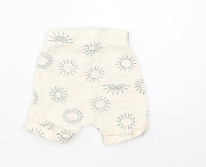 Nutmeg Baby Ivory Geometric Cotton Jogger Trousers Size 0-3 Months  Drawstring