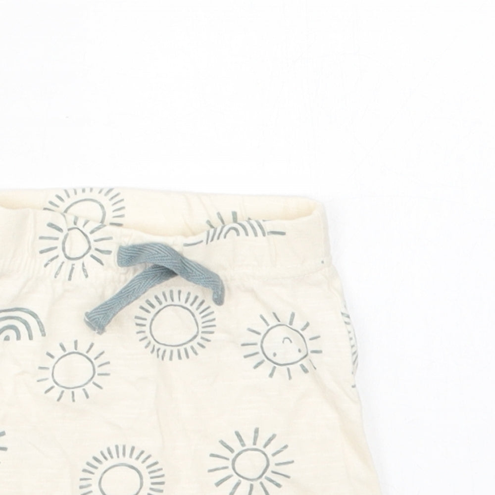 Nutmeg Baby Ivory Geometric Cotton Jogger Trousers Size 0-3 Months  Drawstring