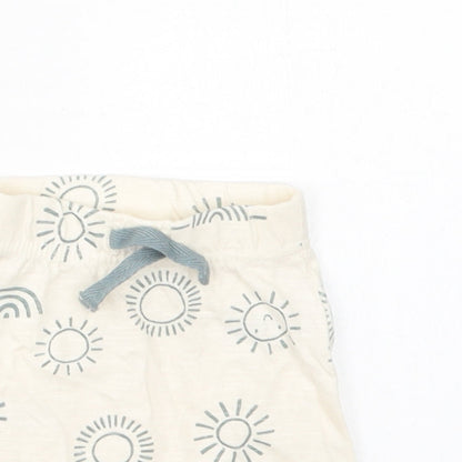 Nutmeg Baby Ivory Geometric Cotton Jogger Trousers Size 0-3 Months  Drawstring