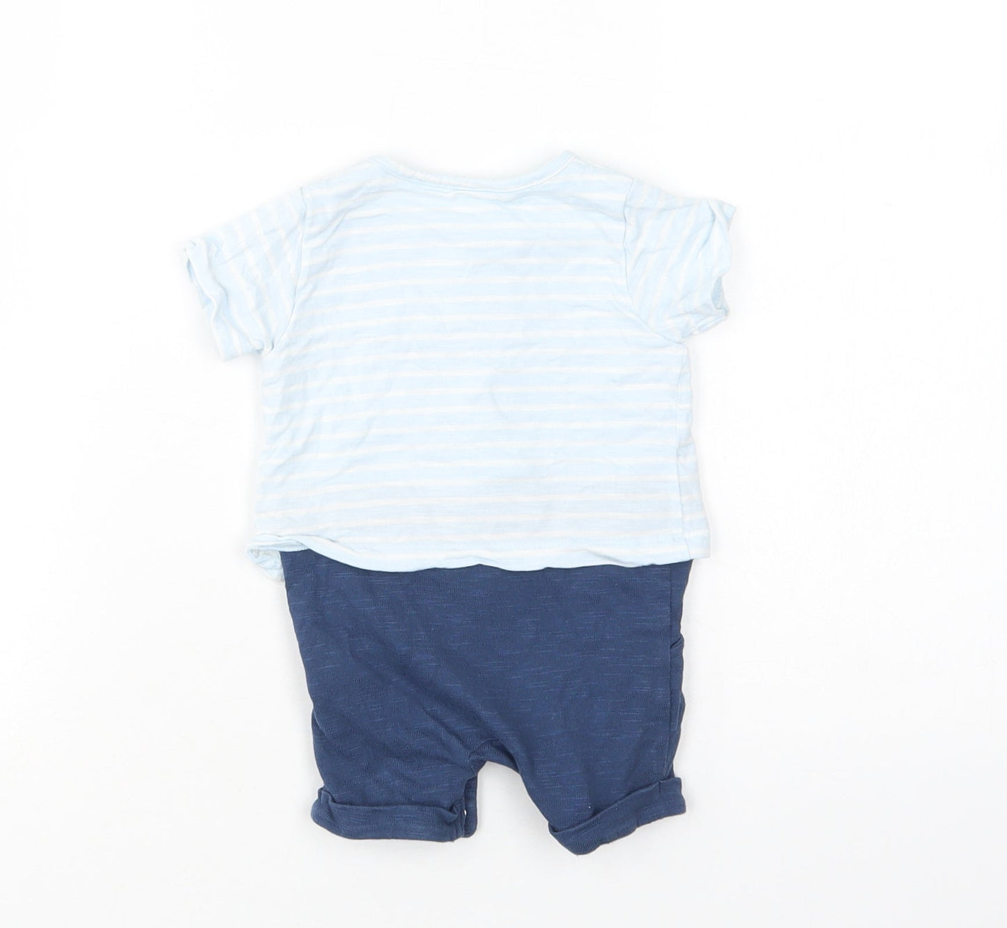 M&S Baby Blue Striped Cotton Romper One-Piece Size 0-3 Months  Snap