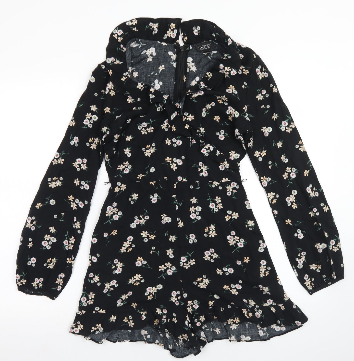 Topshop Womens Black Floral Viscose Romper One-Piece Size 6  Zip