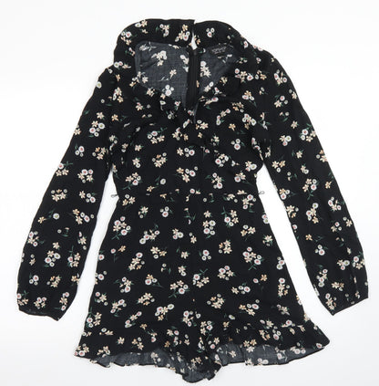 Topshop Womens Black Floral Viscose Romper One-Piece Size 6  Zip