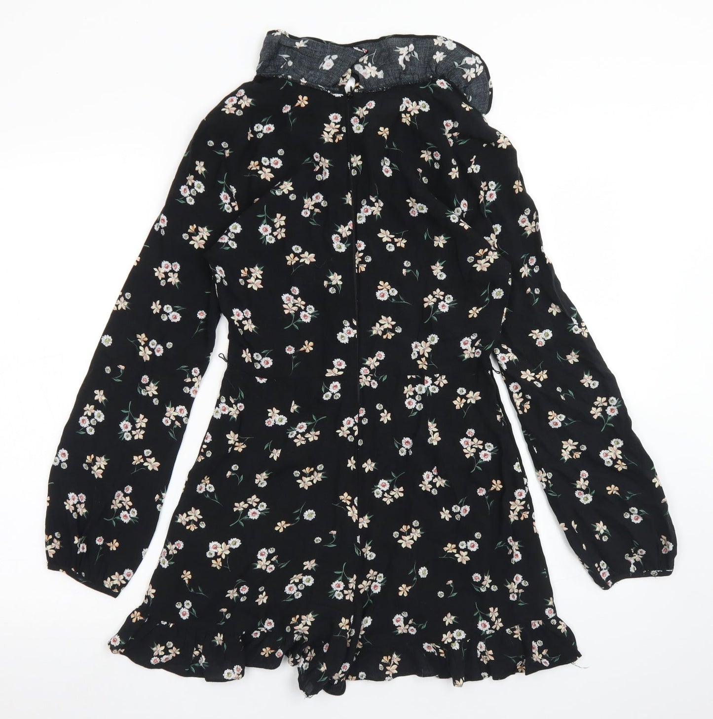 Topshop Womens Black Floral Viscose Romper One-Piece Size 6  Zip