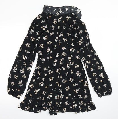Topshop Womens Black Floral Viscose Romper One-Piece Size 6  Zip