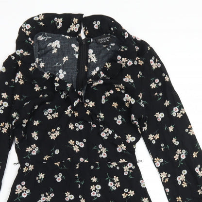 Topshop Womens Black Floral Viscose Romper One-Piece Size 6  Zip