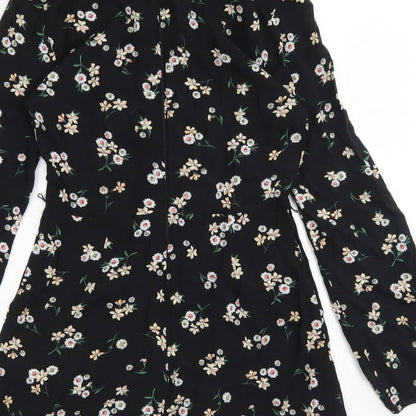 Topshop Womens Black Floral Viscose Romper One-Piece Size 6  Zip